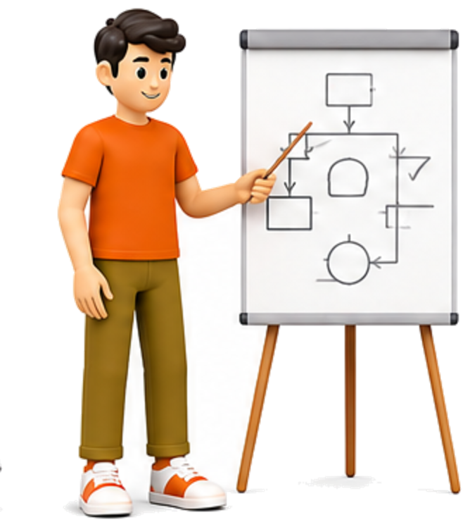 Presenting a project flow on a whiteboard